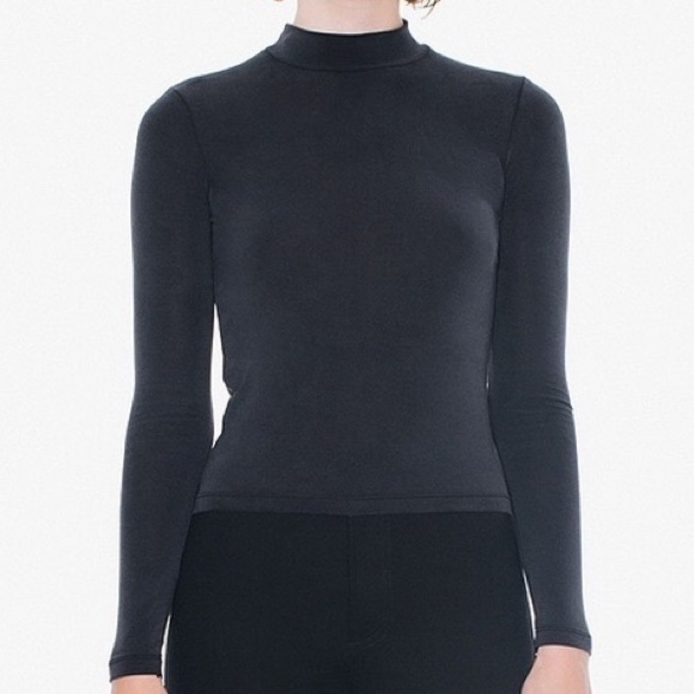 American Apparel Brushed Jersey Mockneck Long Sleeve Fitted Top Black Sz Xs